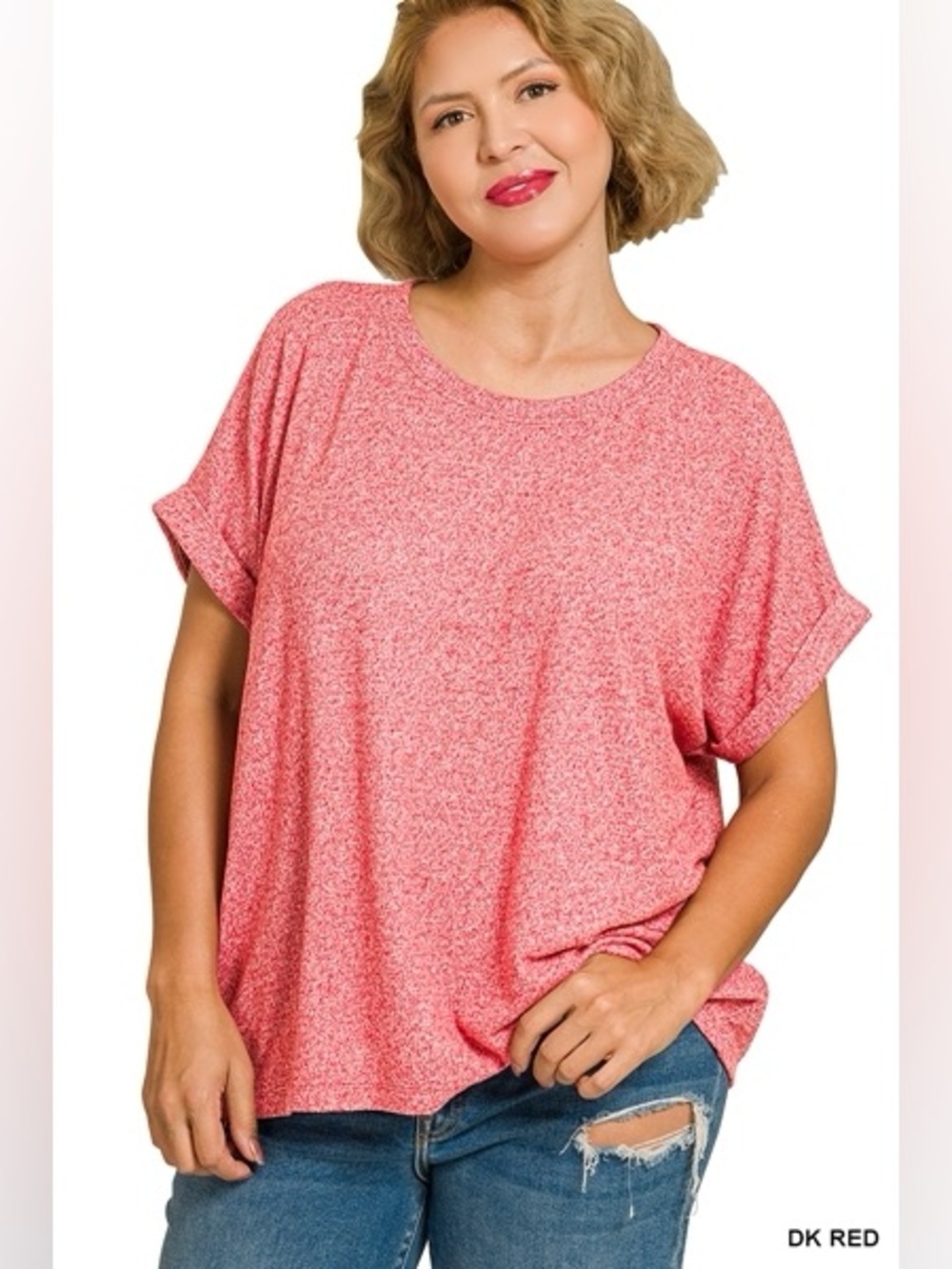 🆕 Zenana SOFT MELANGE HACCI SHORT SLEEVE ROUND NECK TOP